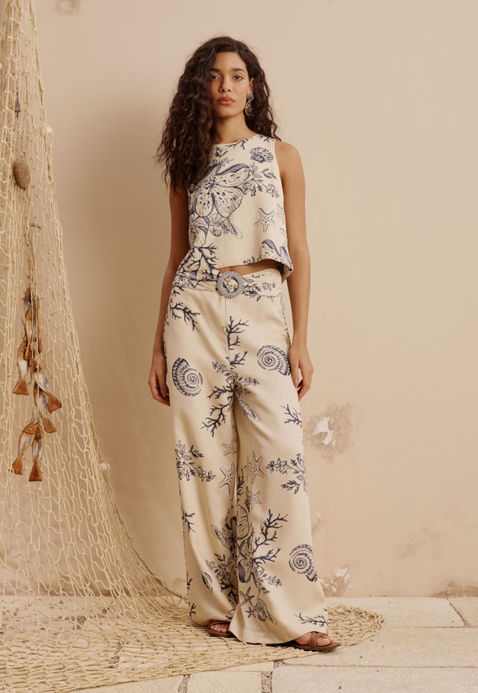 Calça Fivela Cadarço Estampada Murere