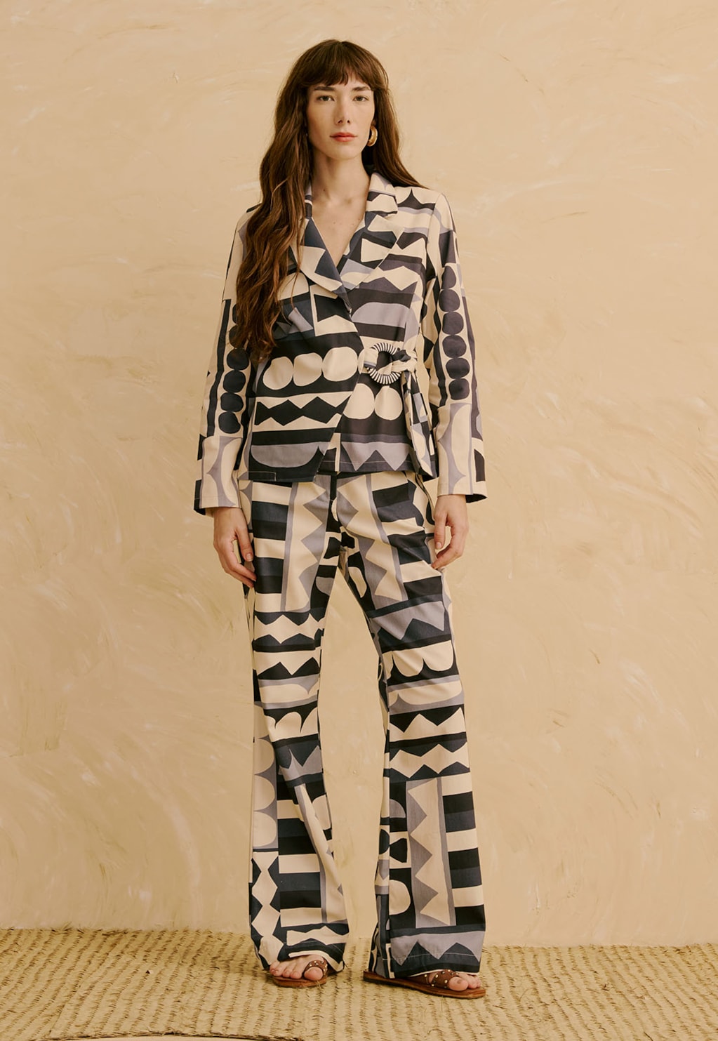 Calça Flare Estampada Quilt