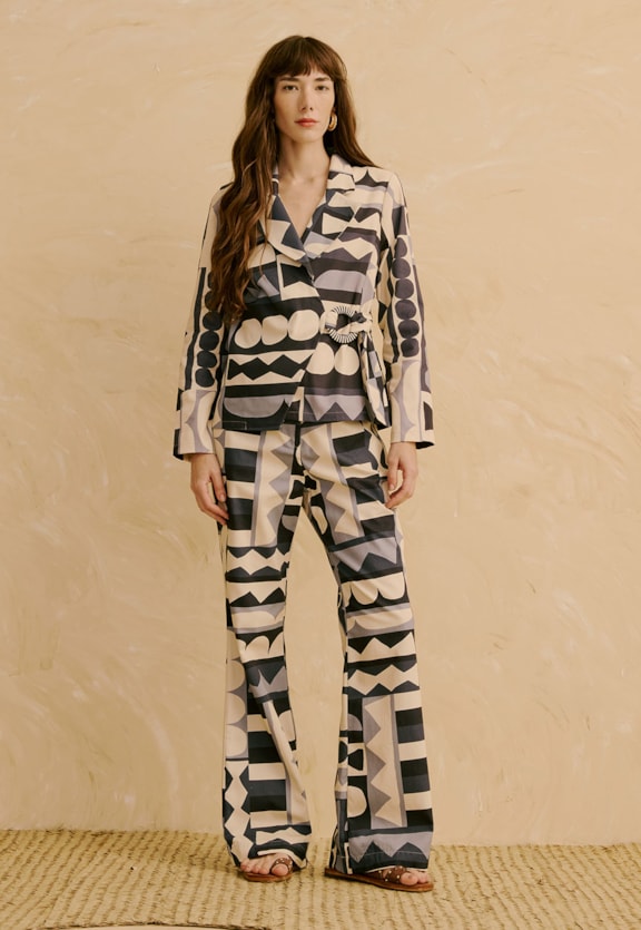 Calça Flare Estampada Quilt Vista Frontal