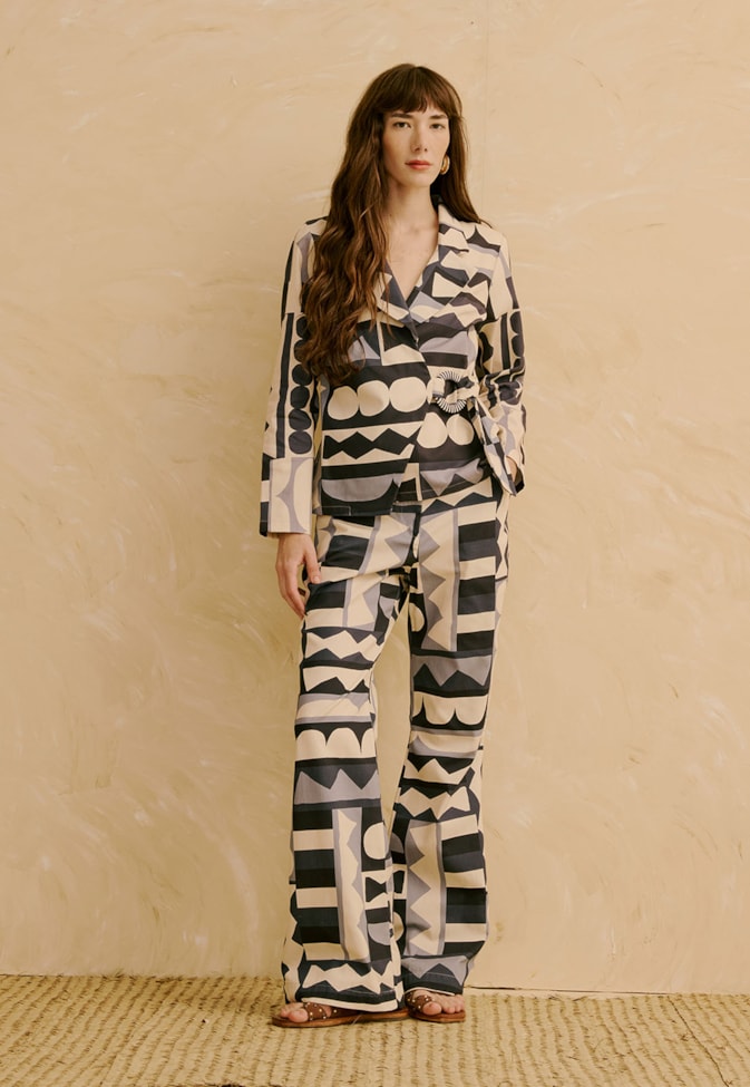 Calça Flare Estampada Quilt