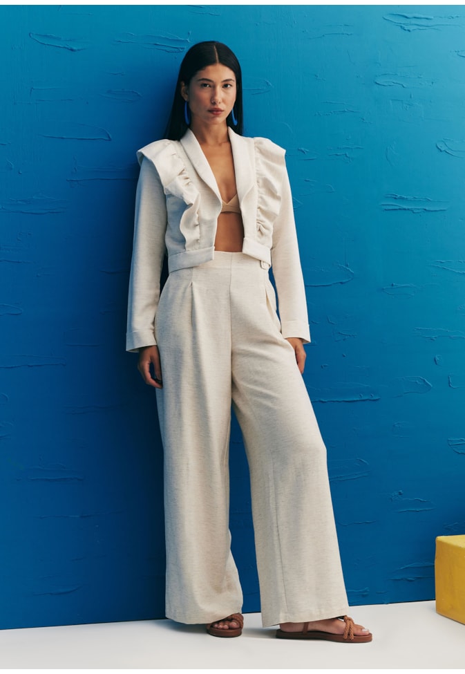 Calça Pantalona Aleta e Pregas