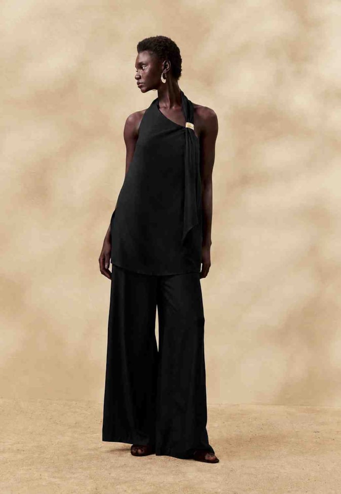 Calça Pantalona Ampla Lisa 