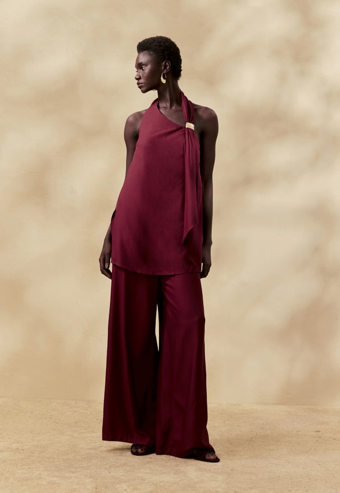 Calça Pantalona Ampla Lisa 