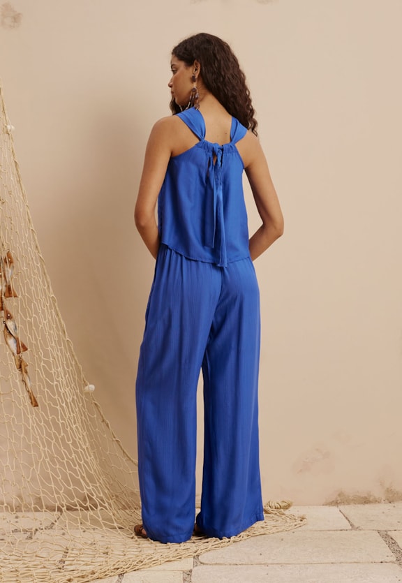 Calça Pantalona Bolso Elástico Costas Vista Traseira