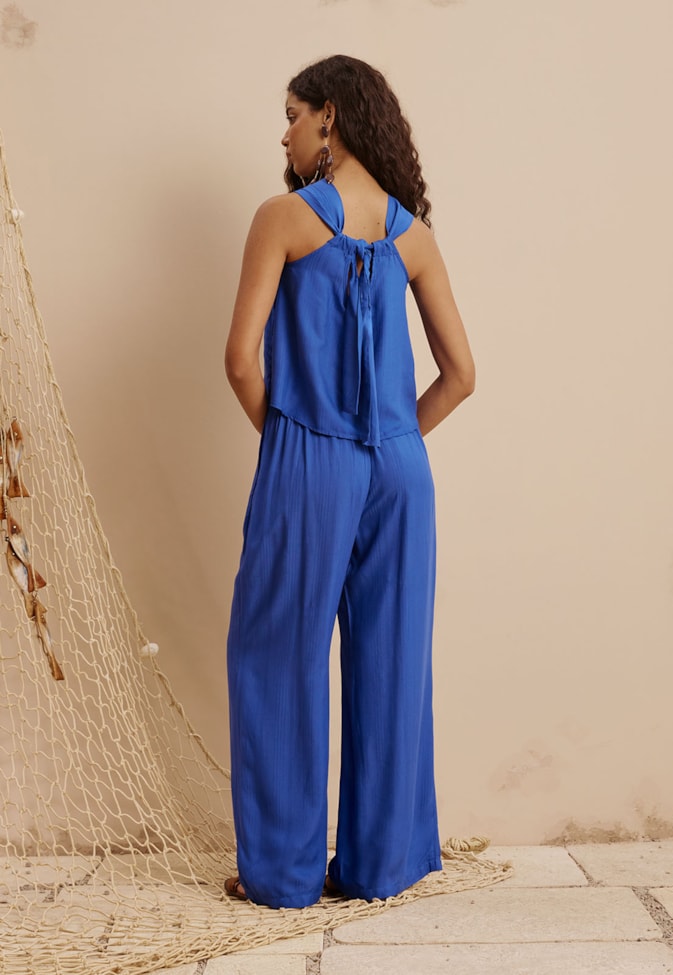 Calça Pantalona Bolso Elástico Costas