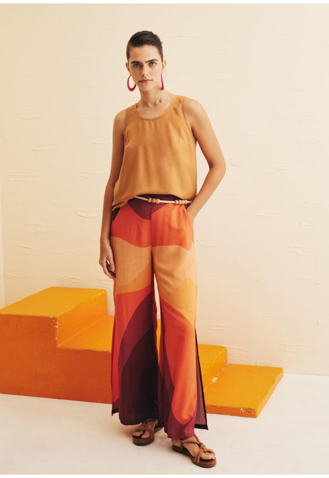 Calça Pantalona Bolso Estampada Las Coloradas