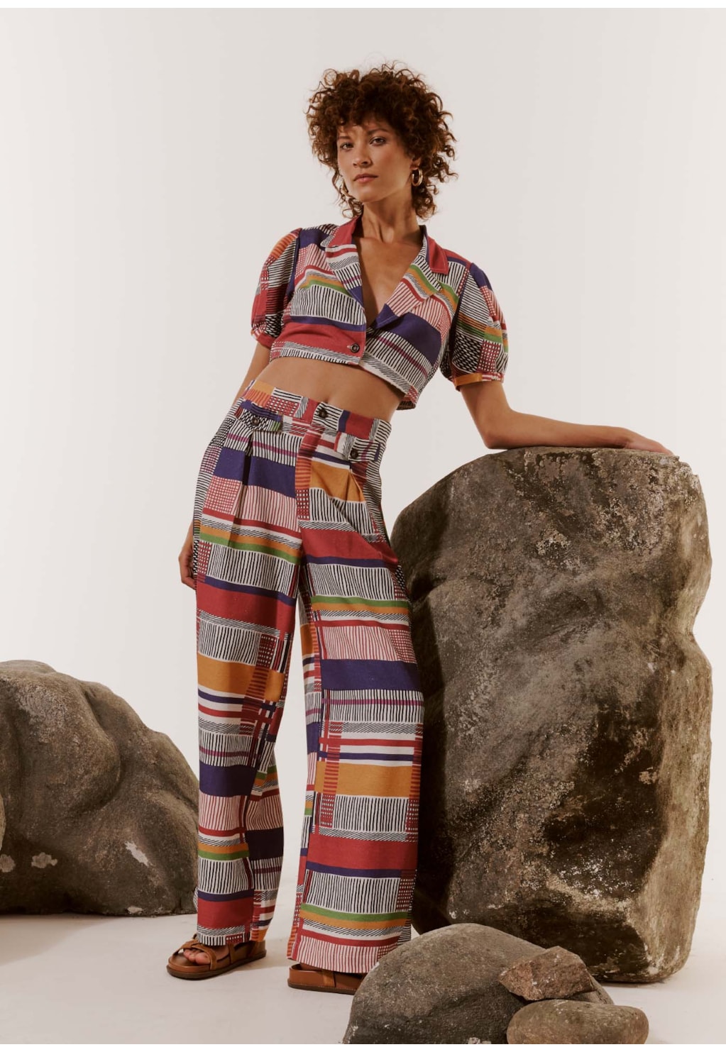 Calça Pantalona Botões Estampada Ingá