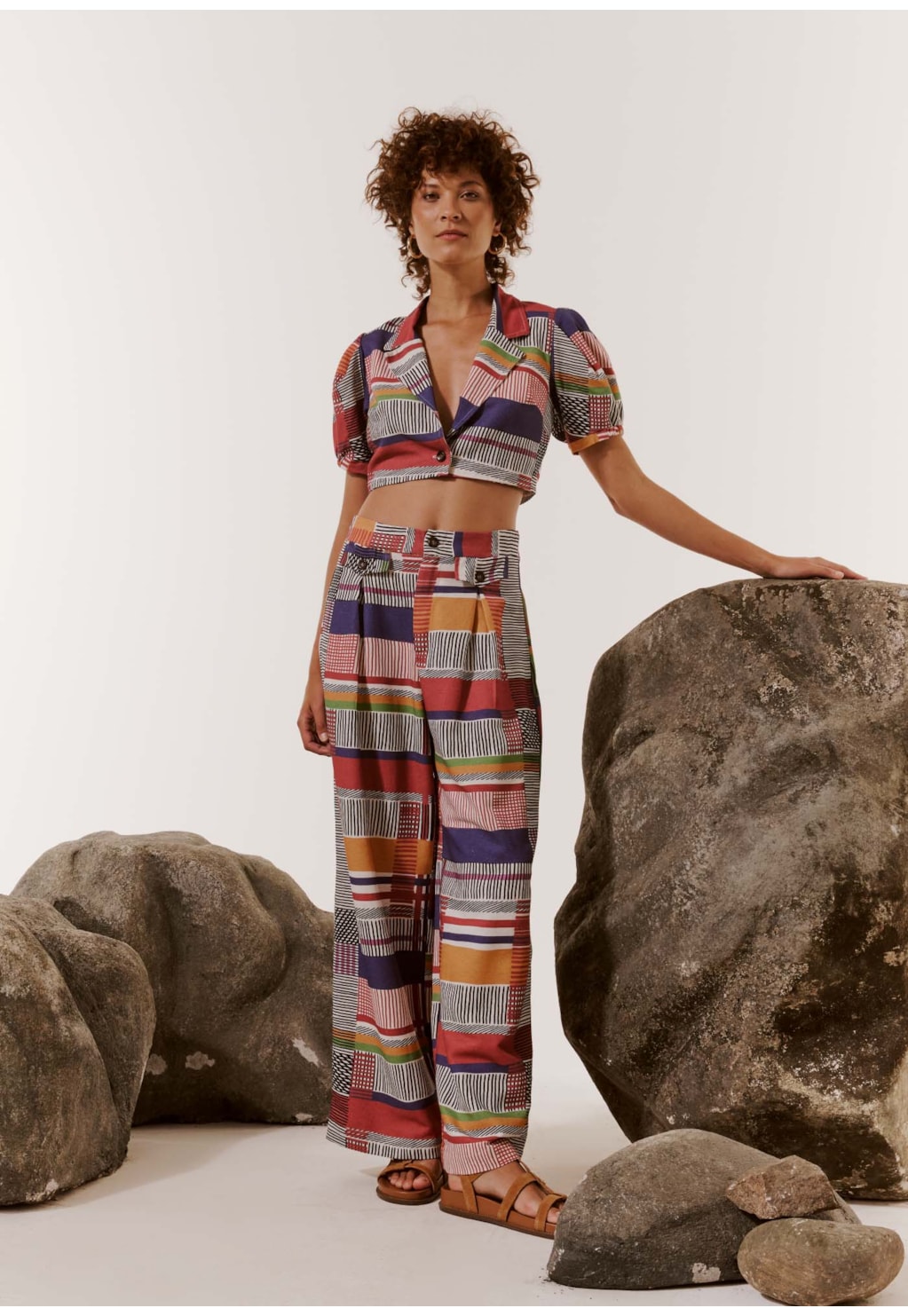 Calça Pantalona Botões Estampada Ingá