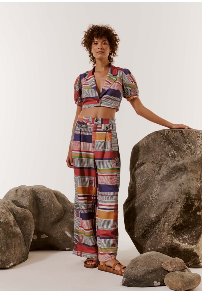 Calça Pantalona Botões Estampada Ingá