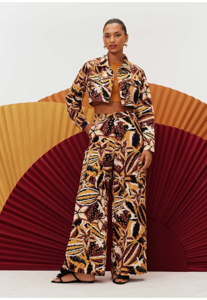 Calça Pantalona Cargo Estampa Lambada