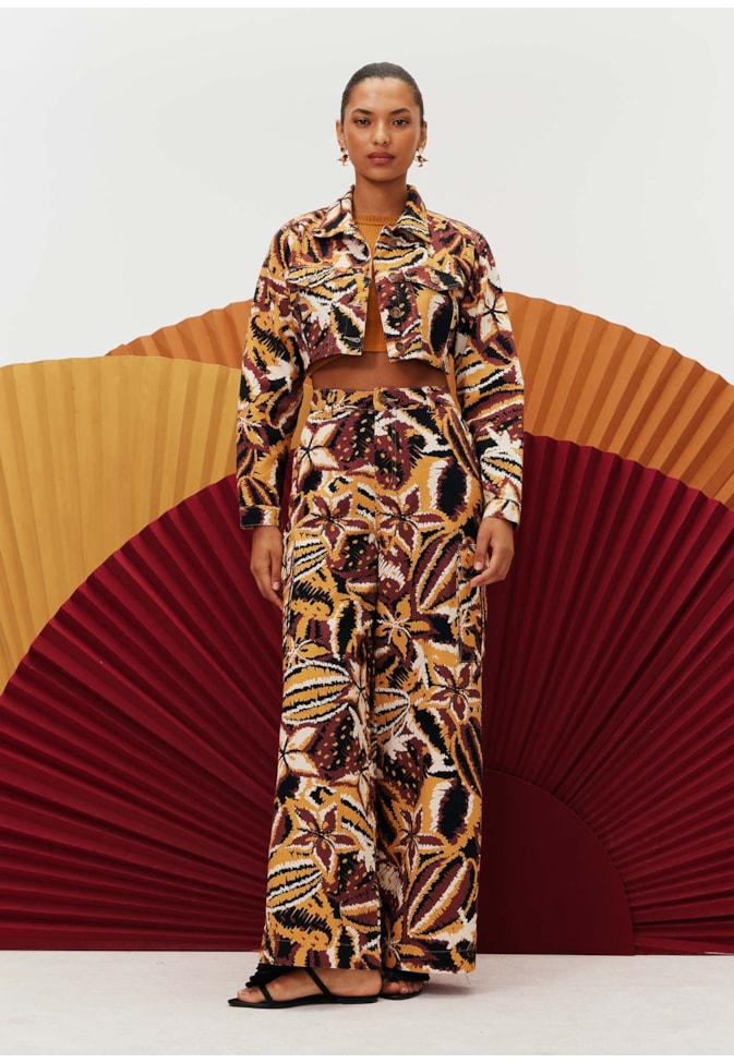 Calça Pantalona Cargo Estampa Lambada