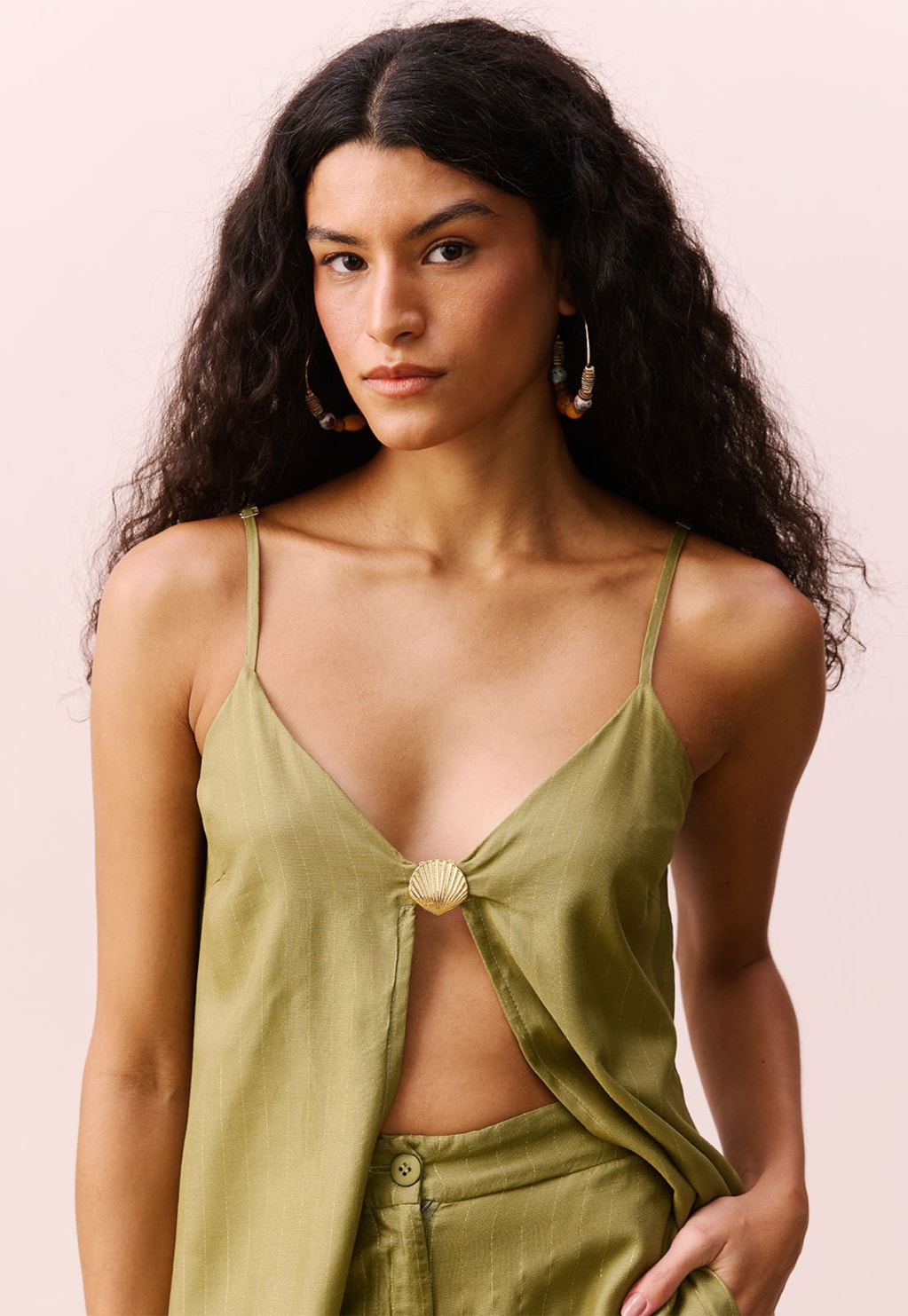 Calça Pantalona Cintura Alta Lurex