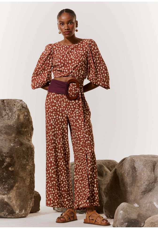 Calça Pantalona Clássica Estampada Pampa