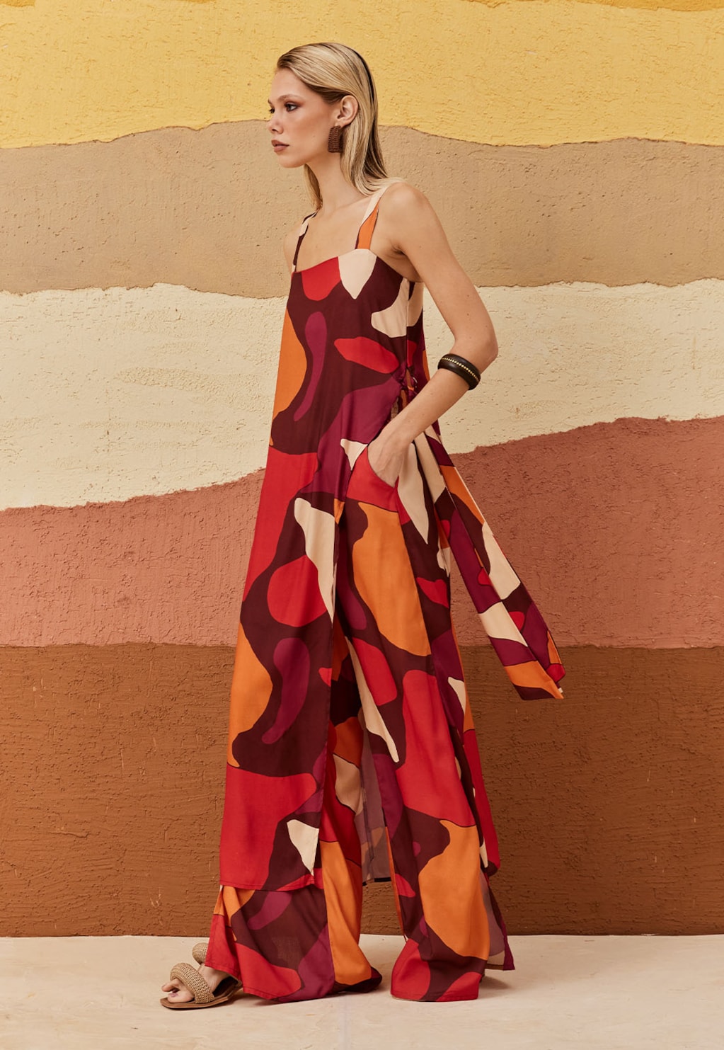 Calça Pantalona com Elástico Costas Estampada Ushuaia