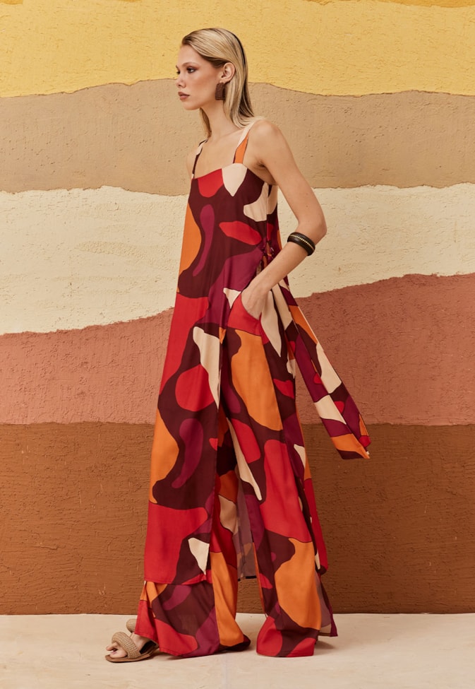 Calça Pantalona com Elástico Costas Estampada Ushuaia