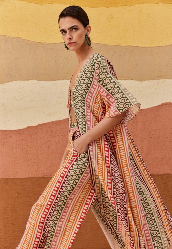 Calça Pantalona Com Elástico Estampada Huaso