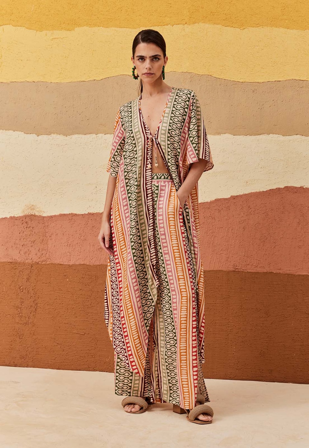 Calça Pantalona Com Elástico Estampada Huaso