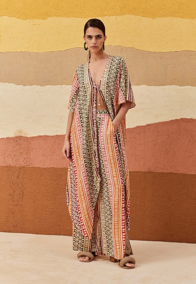 Calça Pantalona Com Elástico Estampada Huaso