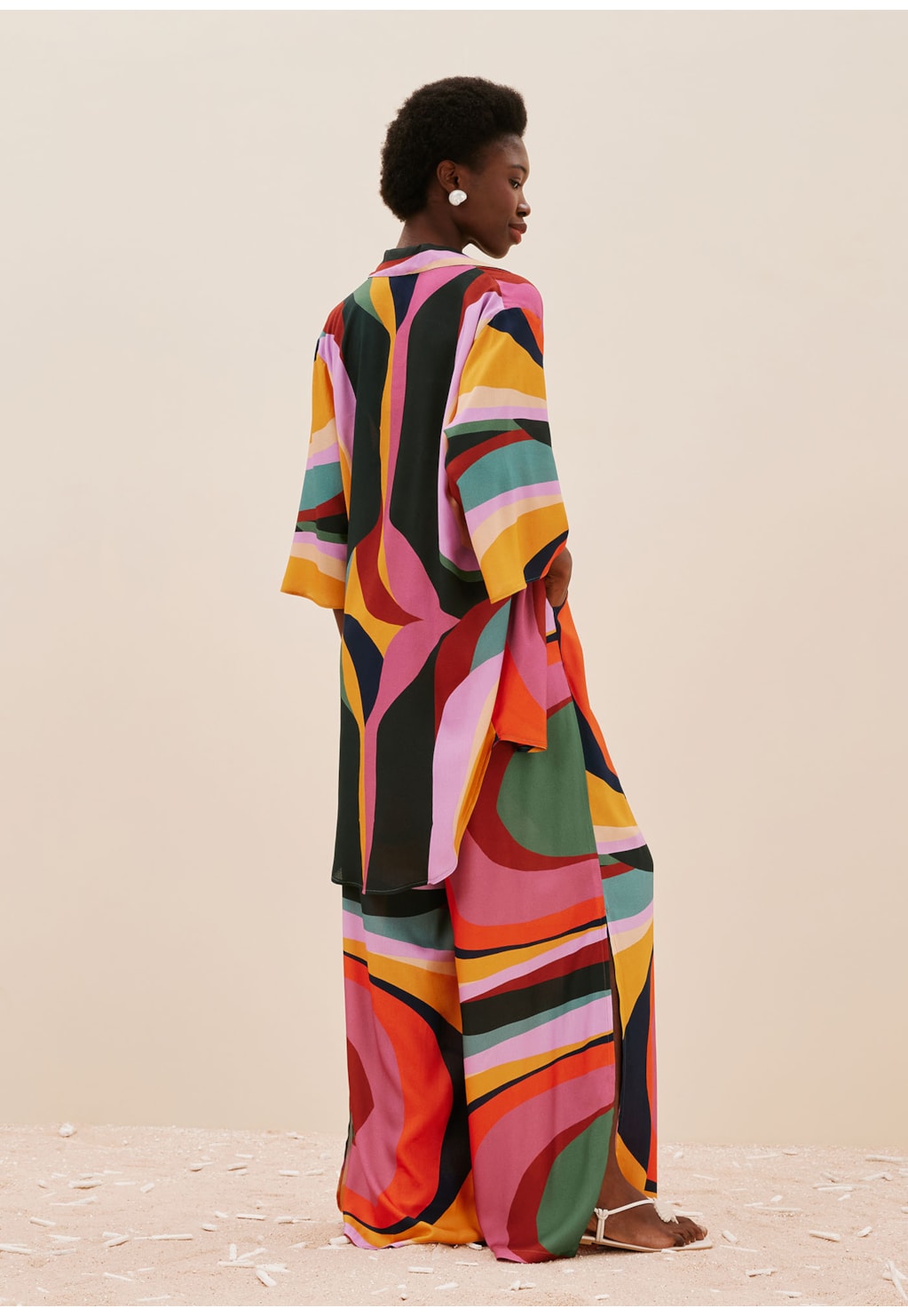 Calça Pantalona Com Elástico Estampada Marés