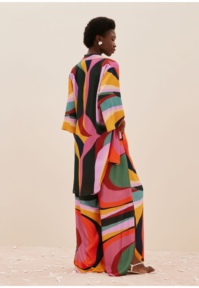 Calça Pantalona Com Elástico Estampada Marés