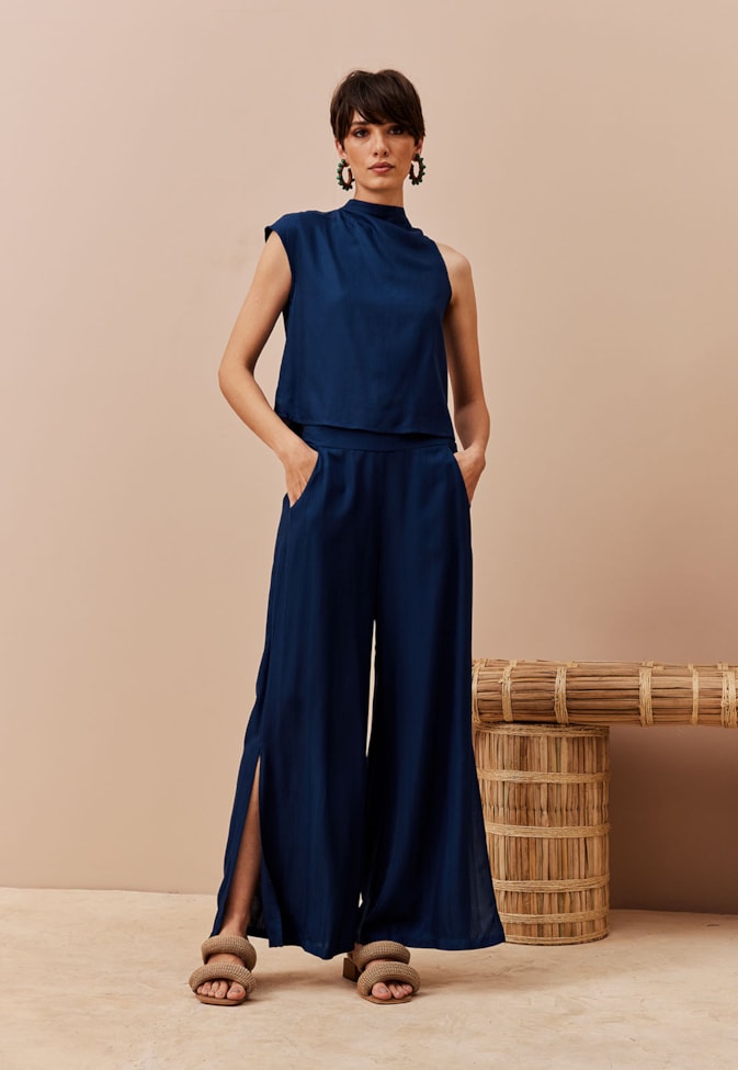 Calça Pantalona Com Fendas