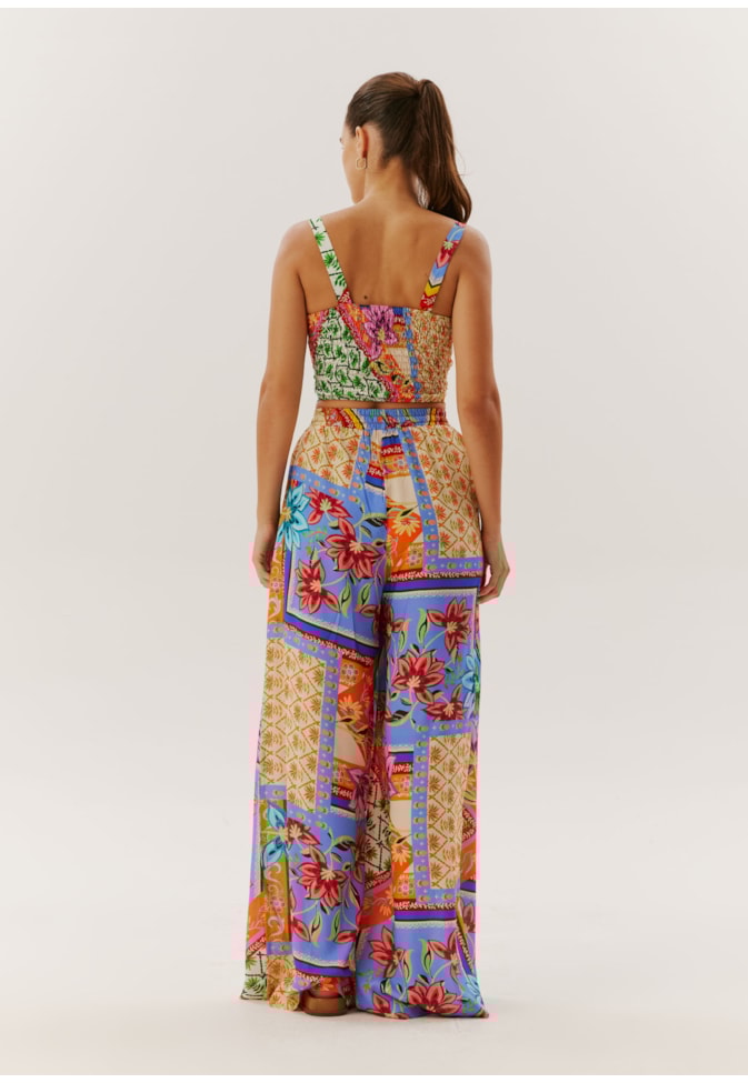 Calça Pantalona com Fendas Estampada Maya