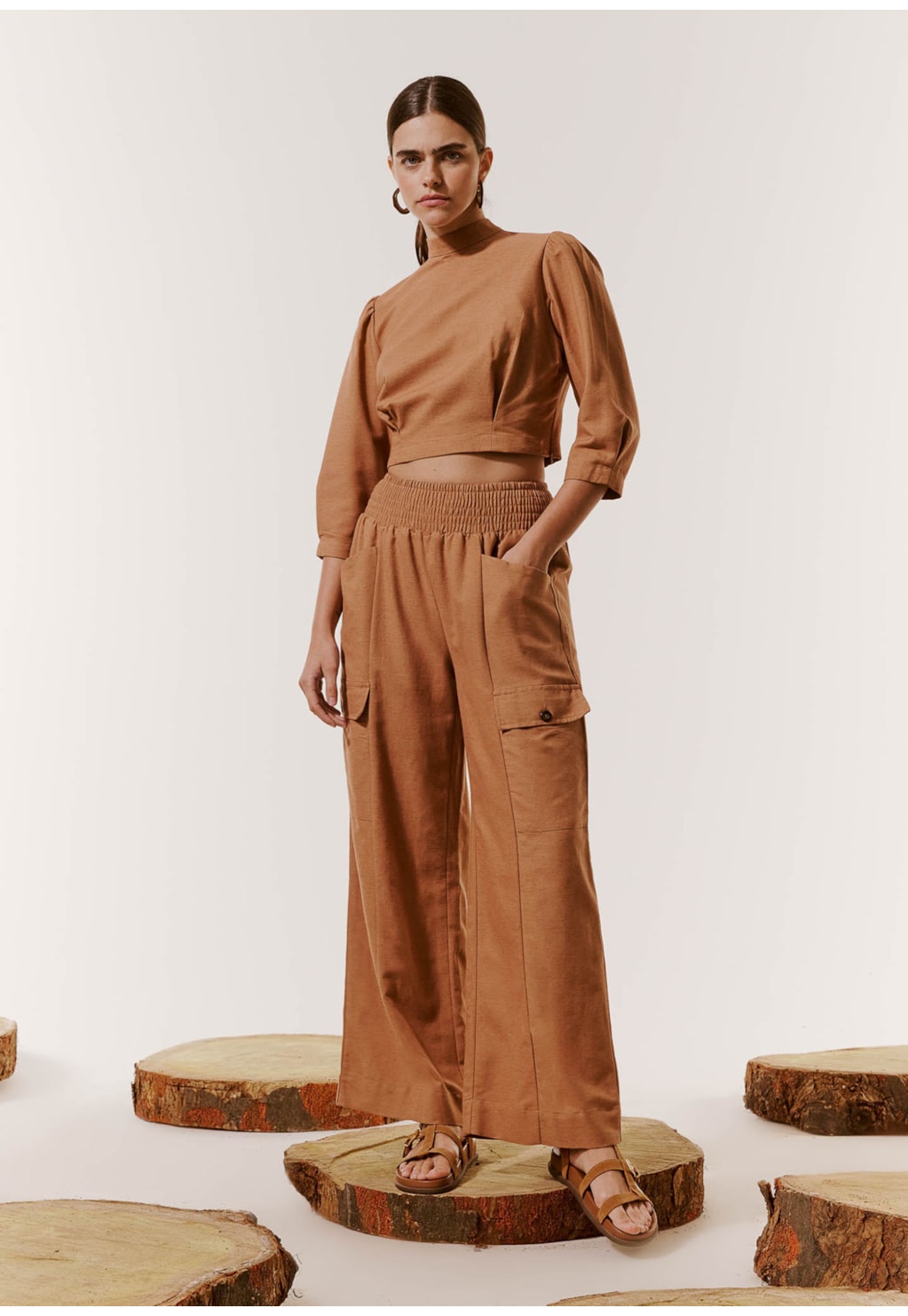 Calça Pantalona com Lastex