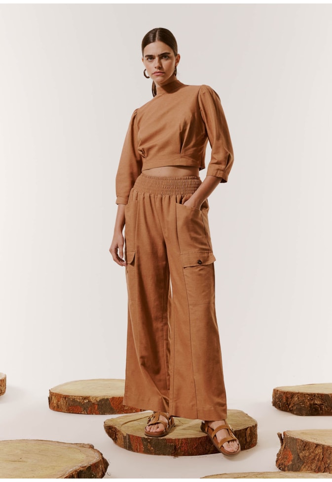 Calça Pantalona com Lastex