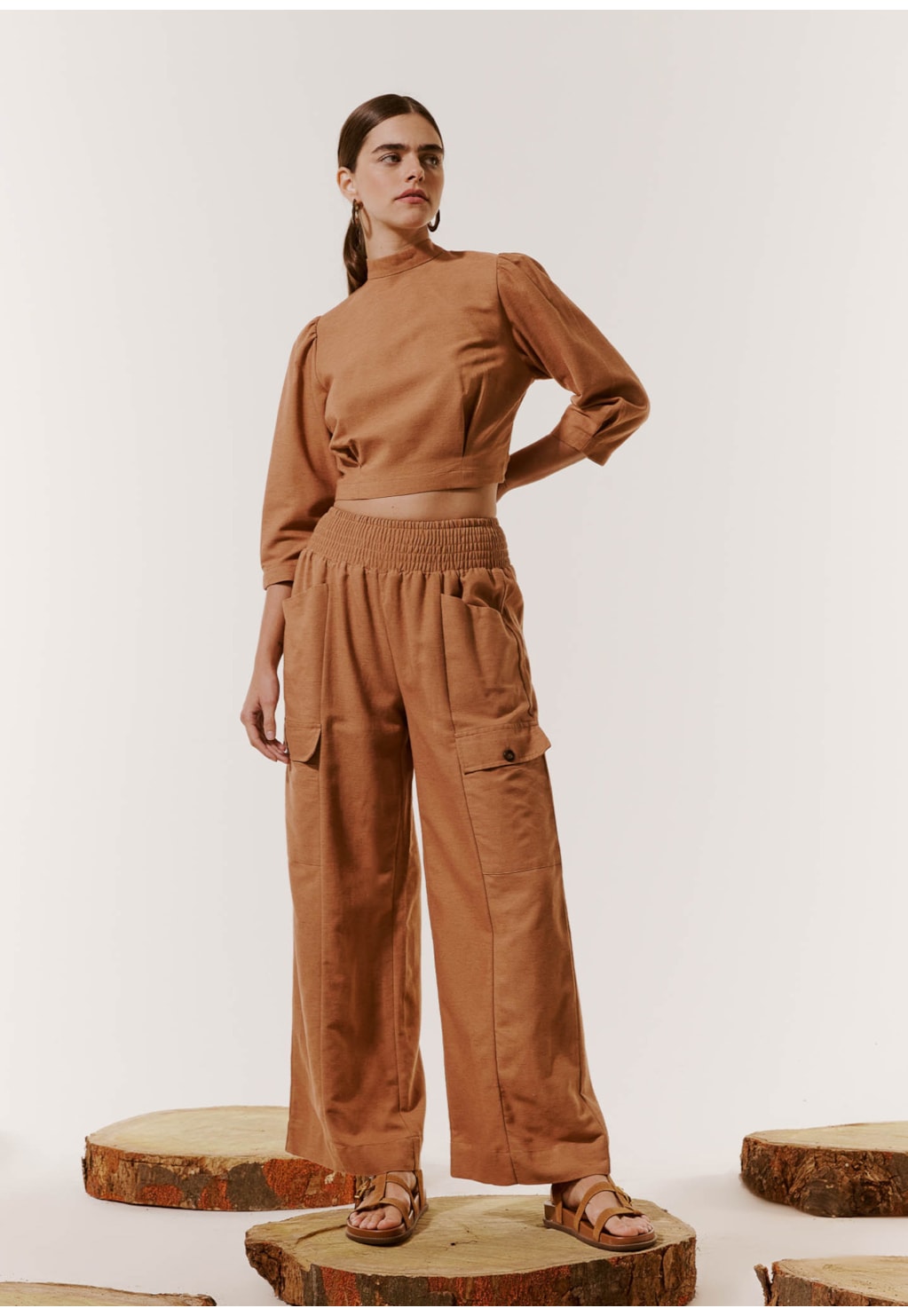 Calça Pantalona com Lastex