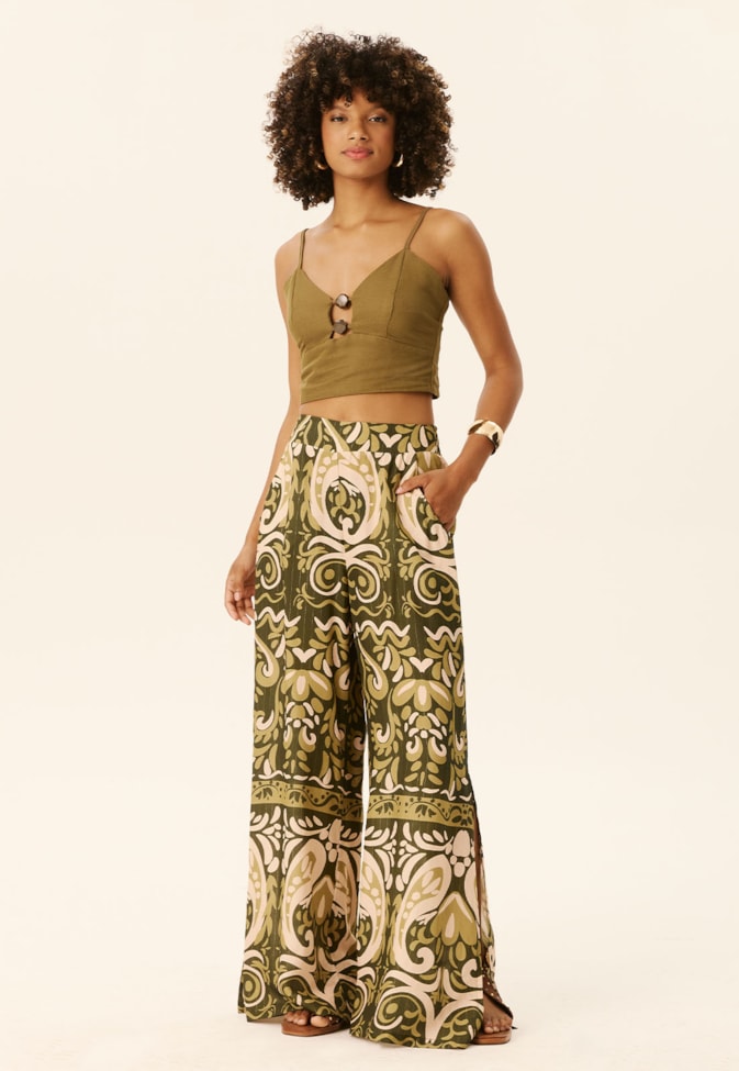 Calça Pantalona Com Pala