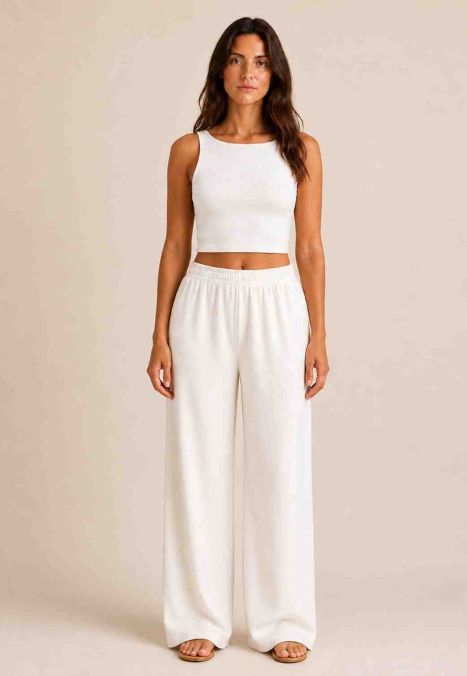 Calça Pantalona Cós Elástico Lisa