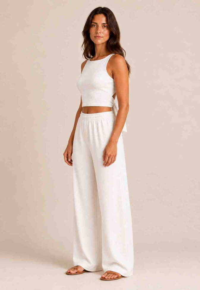 Calça Pantalona Cós Elástico Lisa