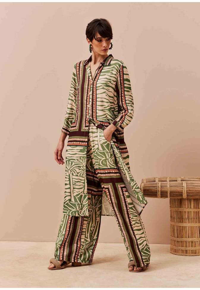 Calça Pantalona Cós Estampada Laguna