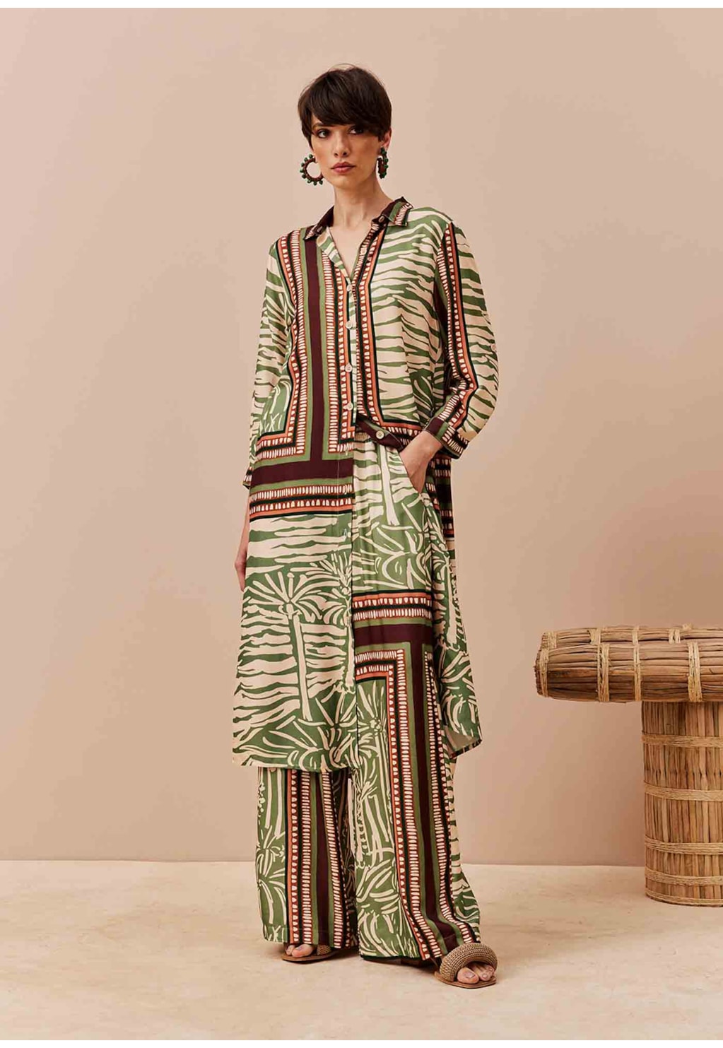 Calça Pantalona Cós Estampada Laguna