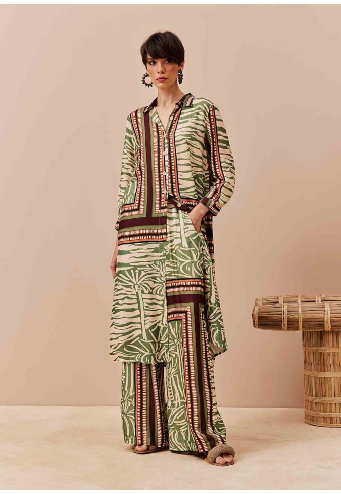 Calça Pantalona Cós Estampada Laguna