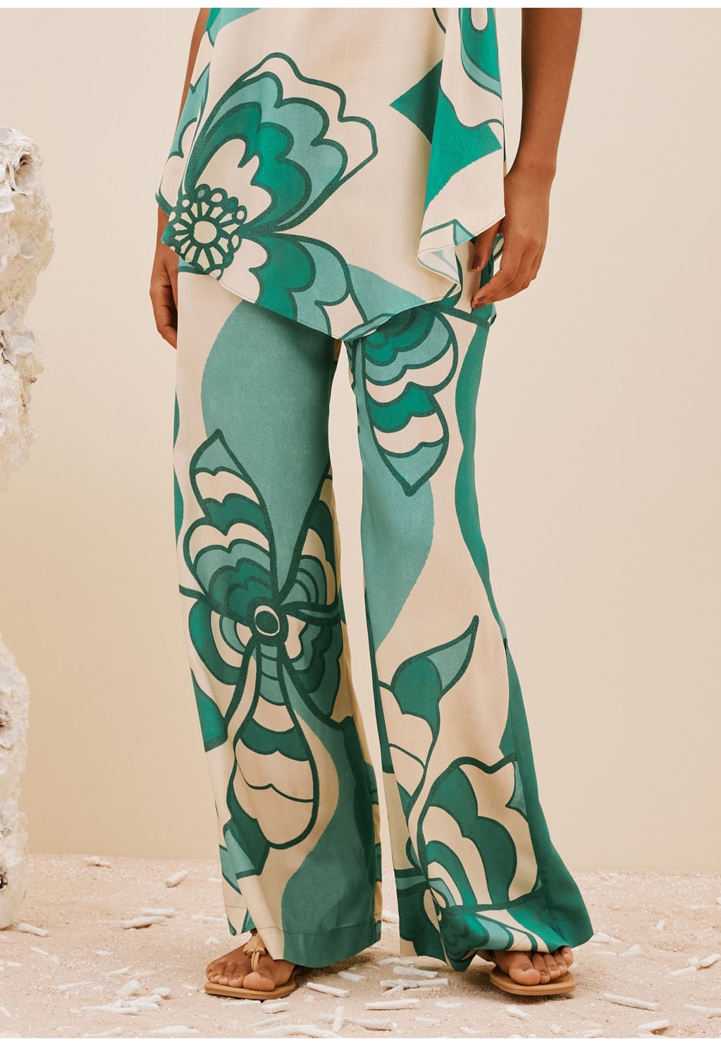 Calça Pantalona Cós Estampada Pop Flower