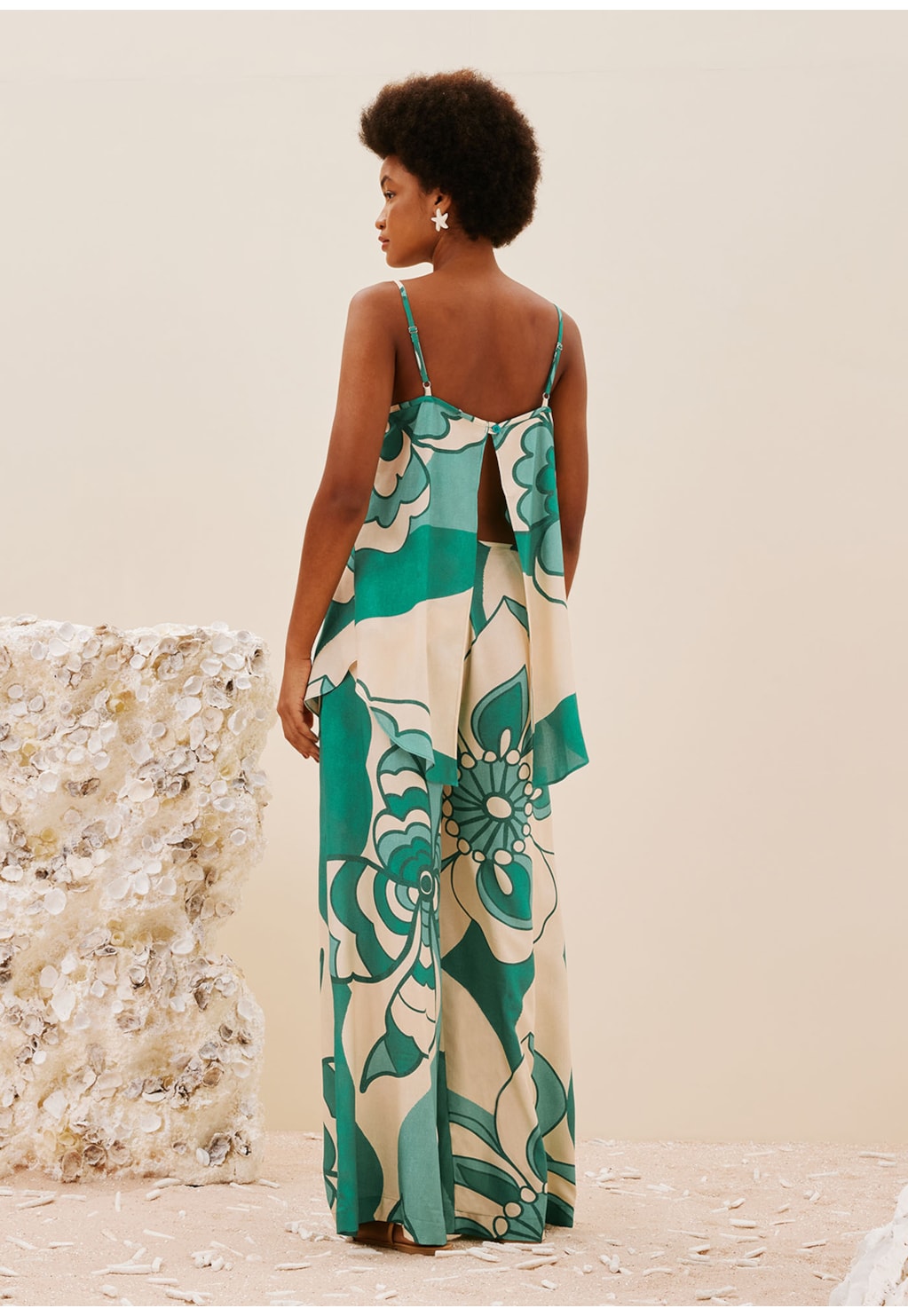 Calça Pantalona Cós Estampada Pop Flower