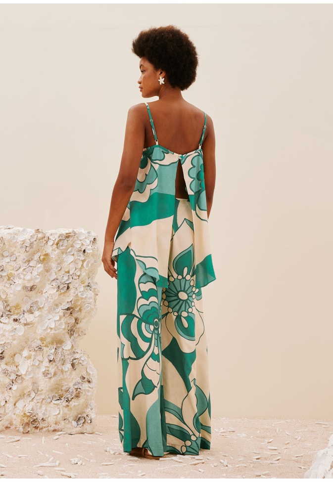 Calça Pantalona Cós Estampada Pop Flower