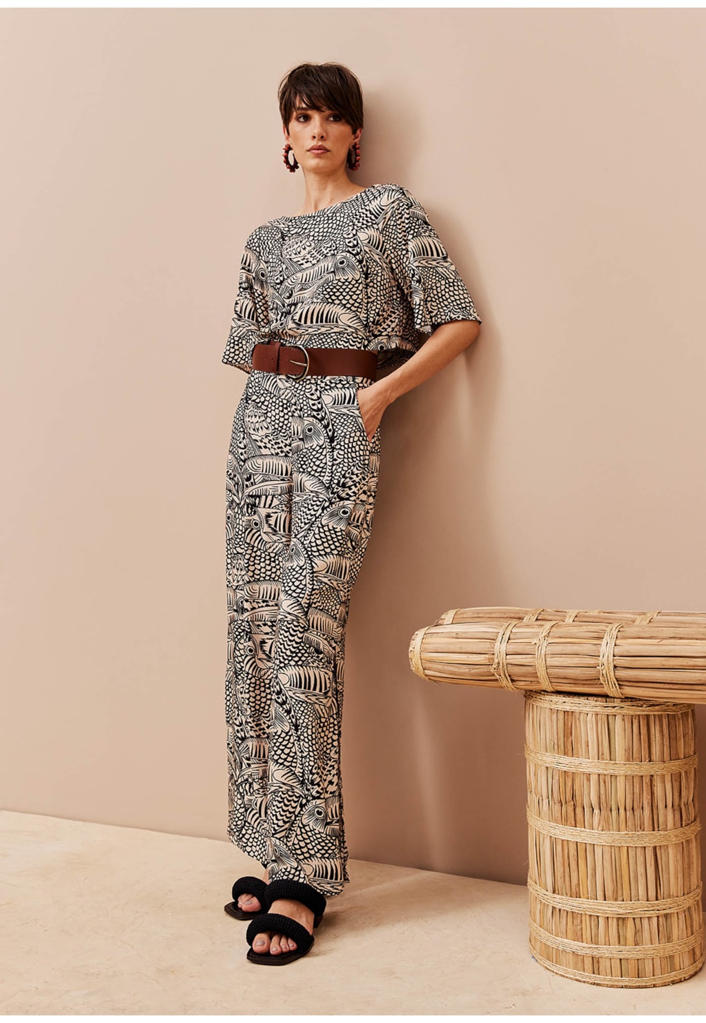 Calça Pantalona Cós Estampada Tucán