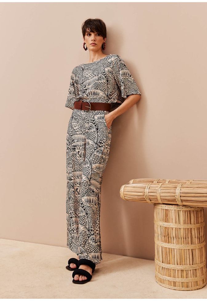 Calça Pantalona Cós Estampada Tucán