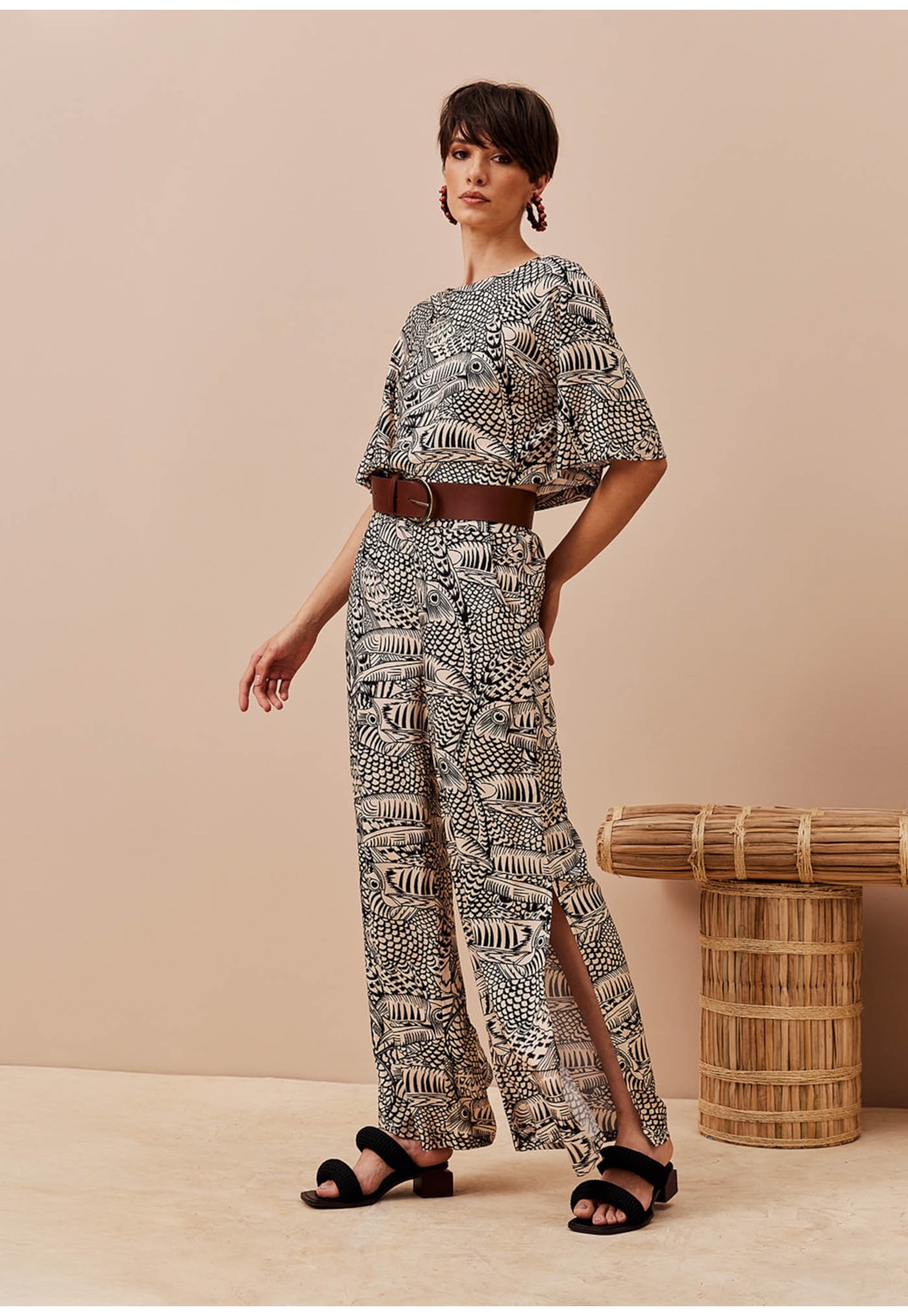 Calça Pantalona Cós Estampada Tucán