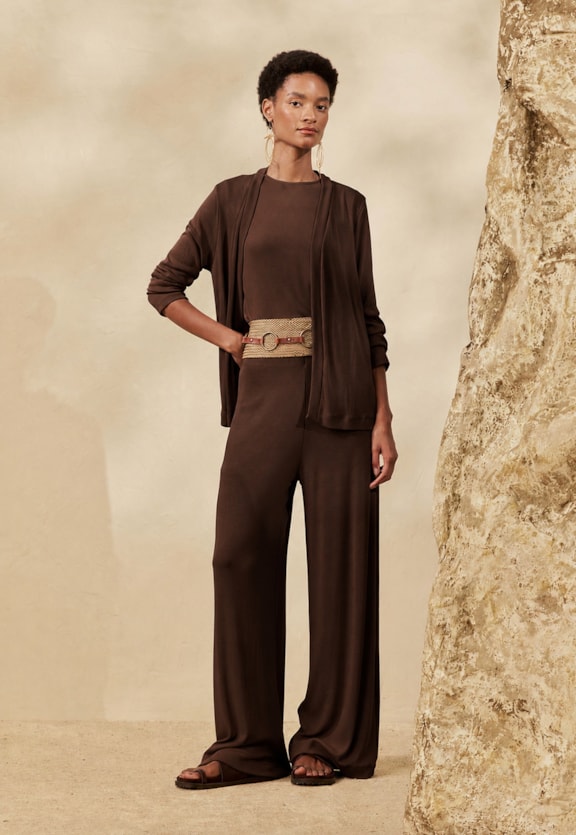 Calça Pantalona Cós Liso Vista Frontal
