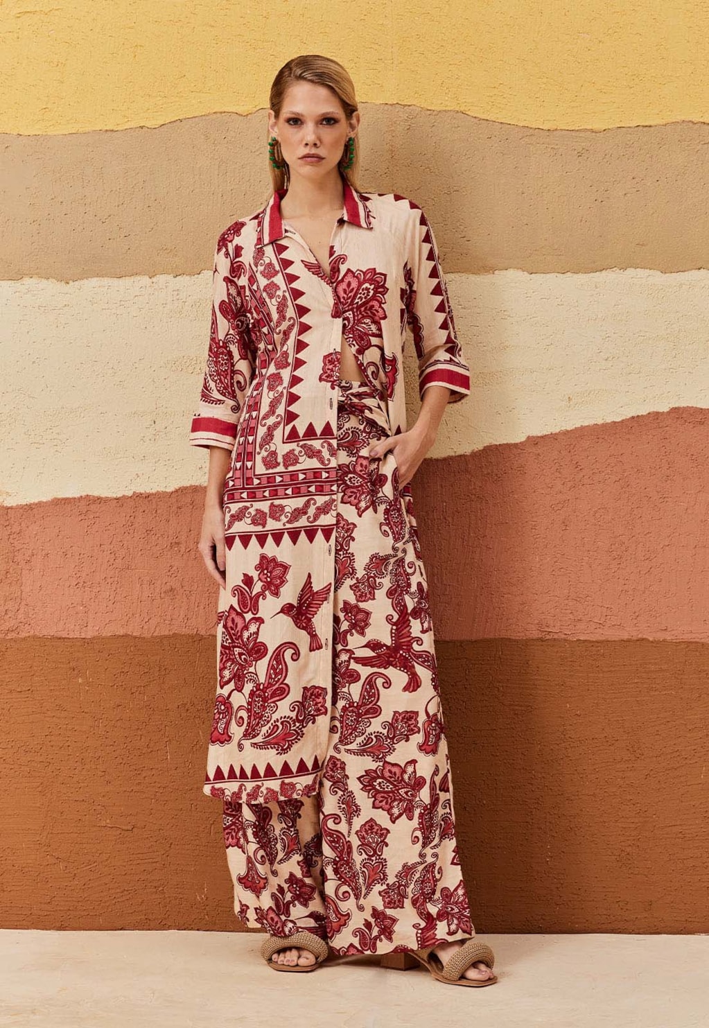 Calça Pantalona Cós Transpassado Estampada Cuyo