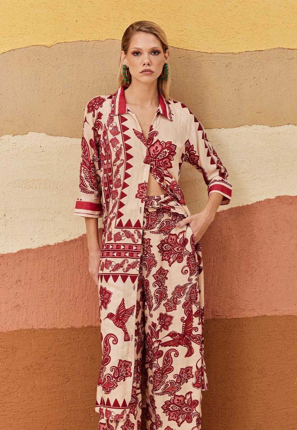 Calça Pantalona Cós Transpassado Estampada Cuyo