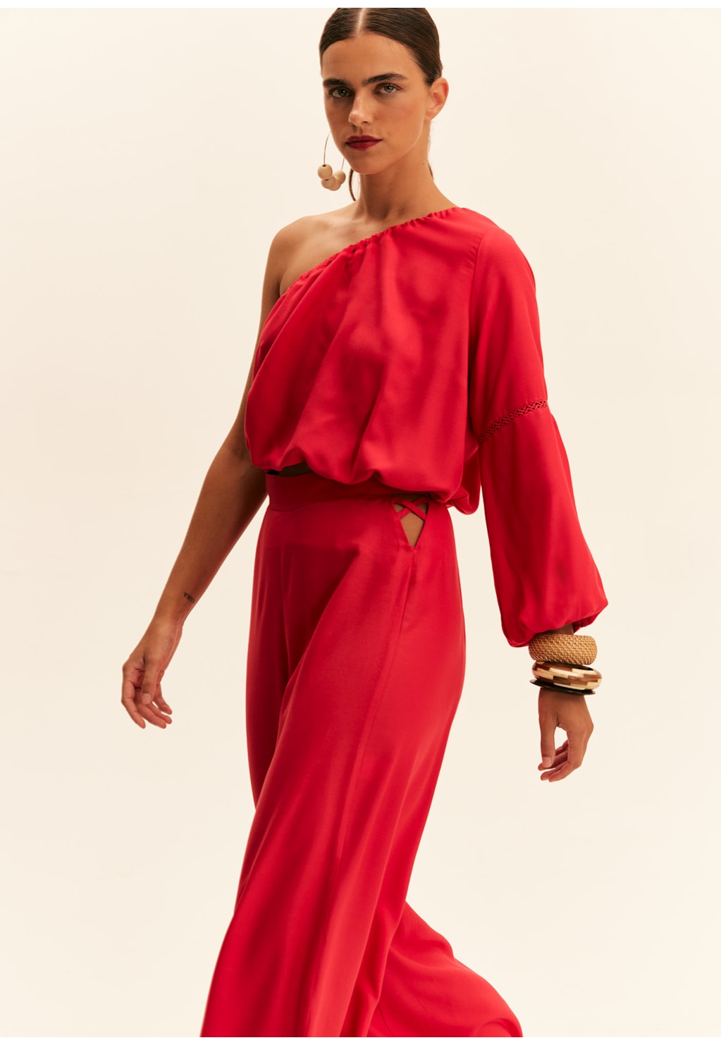 Calça Pantalona Detalhe Lateral Lisa