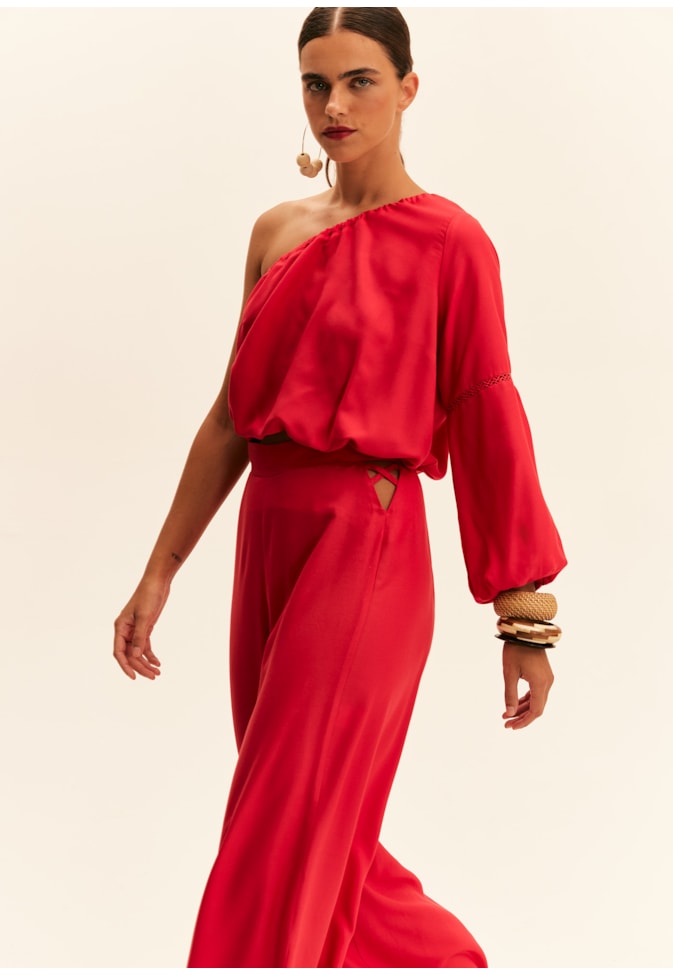 Calça Pantalona Detalhe Lateral Lisa