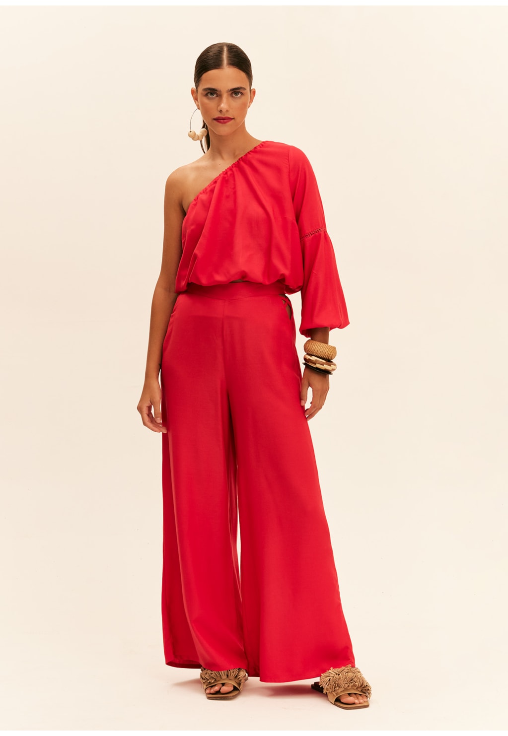 Calça Pantalona Detalhe Lateral Lisa