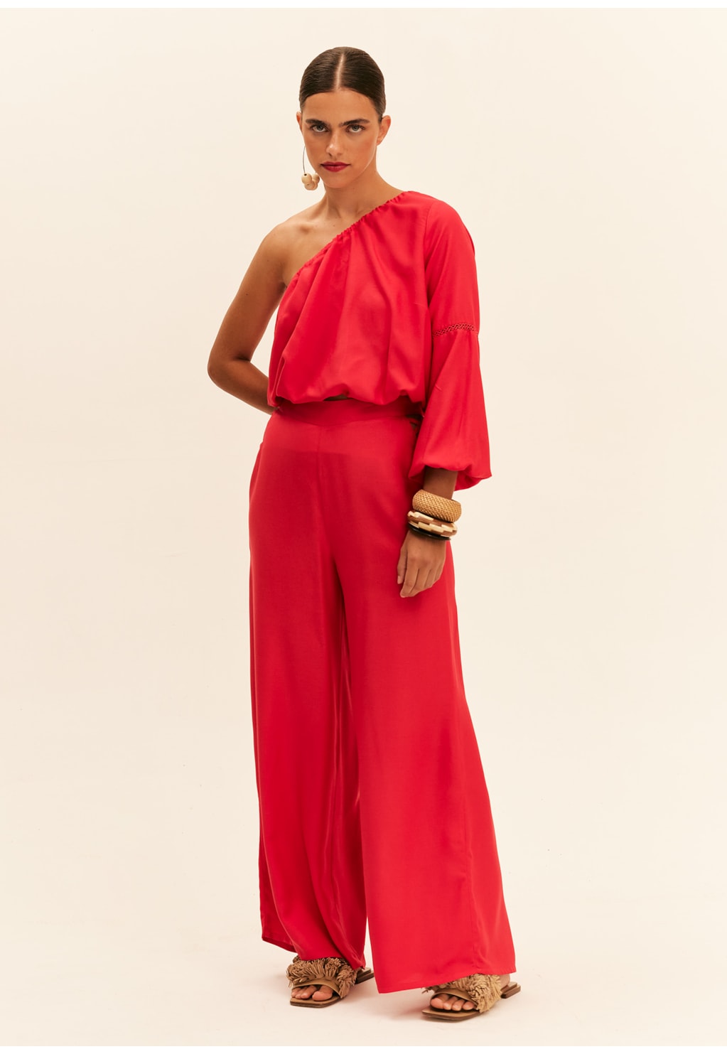 Calça Pantalona Detalhe Lateral Lisa