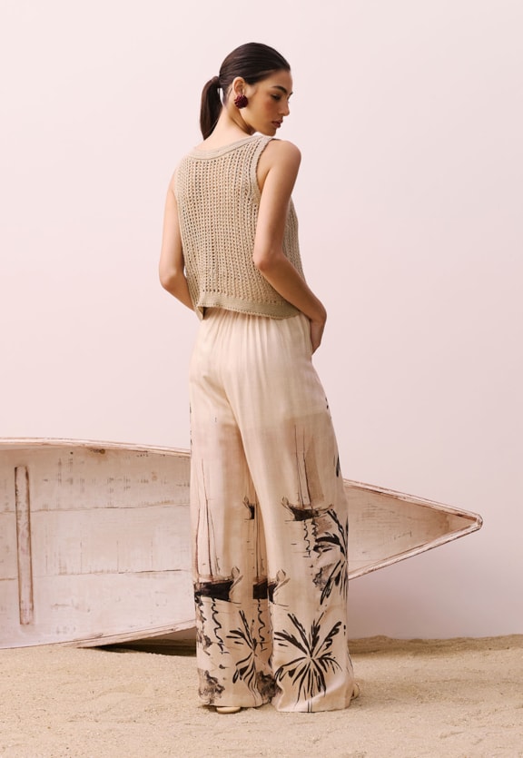 Calça Pantalona Elástico Costas Vista Traseira