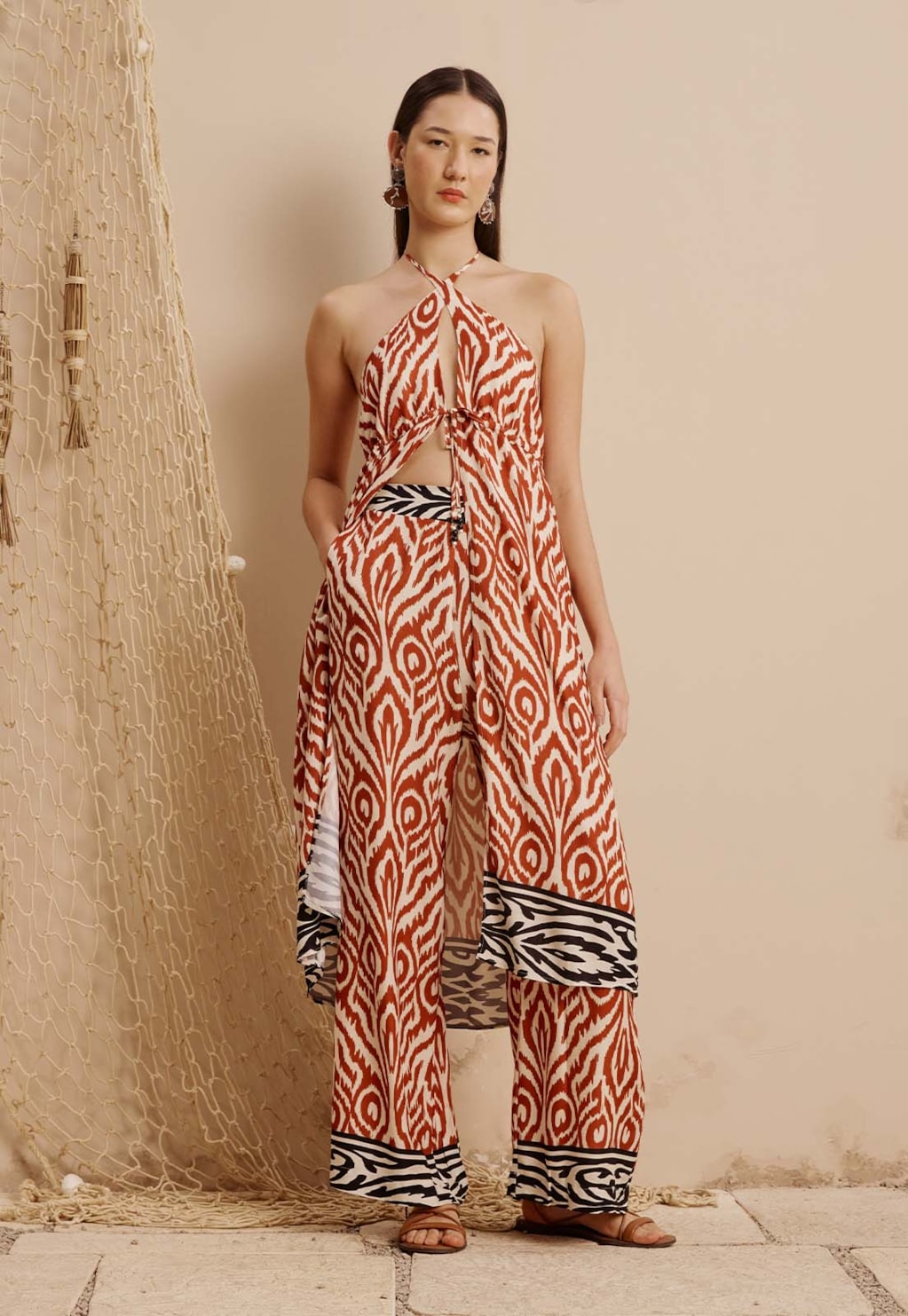 Calça Pantalona Elástico Costas Estampada Aruma